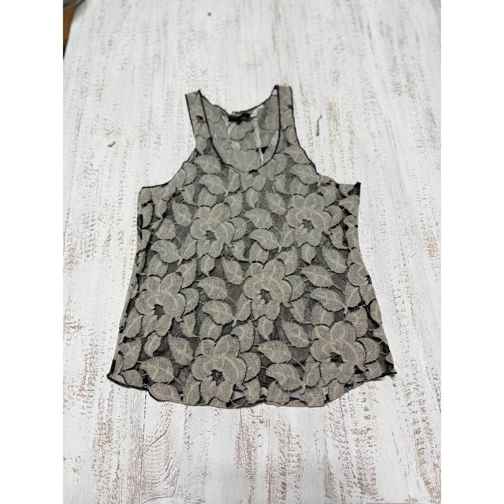 Leyendecker Floral Mesh Tank Top Black Beige Women's Size 0